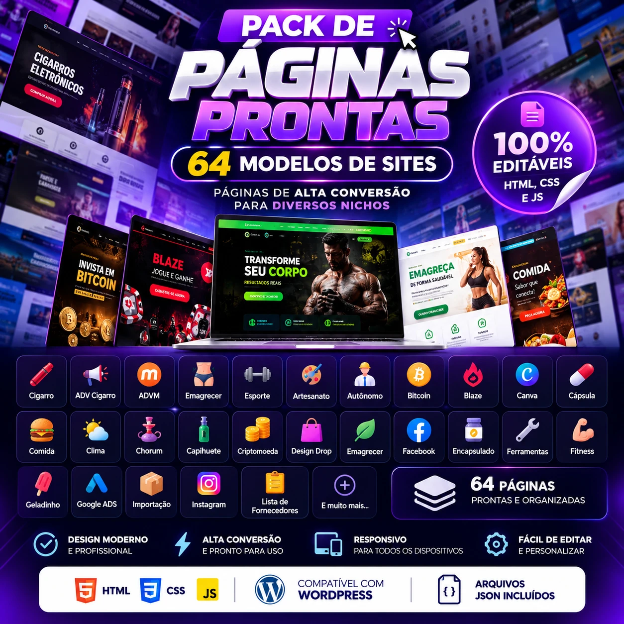 Mega Pack 64 Páginas de Vendas Prontas | Sites Profissionais Editáveis